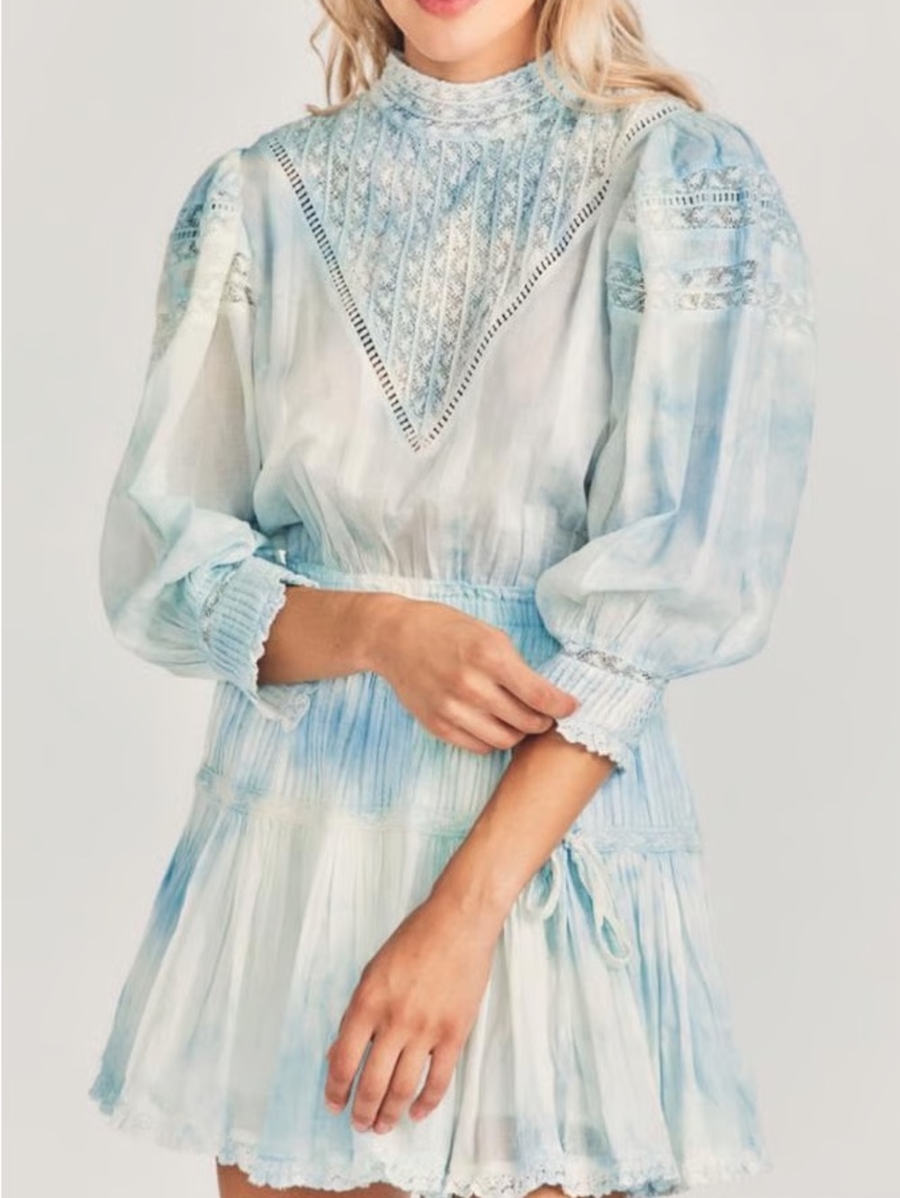 LoveShackFancy viola Pale Blue Lace-Trim Mini Dress